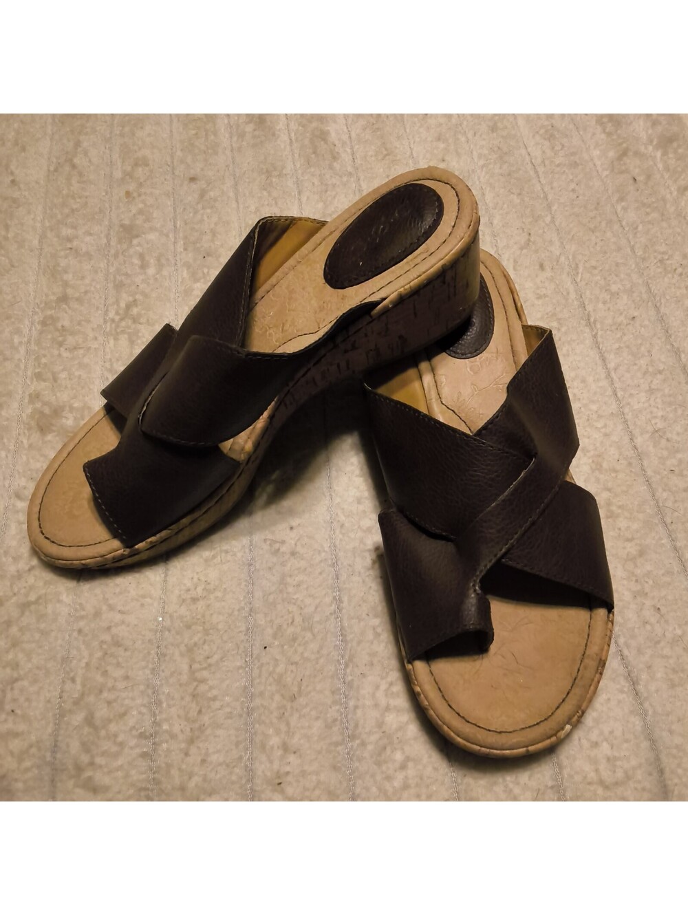 Born Women's Brown Leather Slip-On Wedge Sandals Size 7